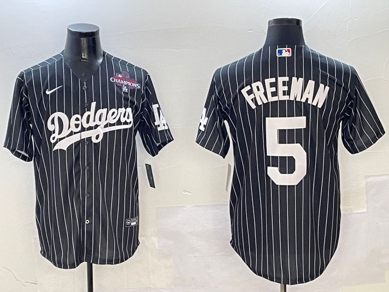 Men Los Angeles Dodgers #5 Freeman Black Stripe Jointly Name 2025 Nike MLB Jersey style 5->los angeles dodgers->MLB Jersey